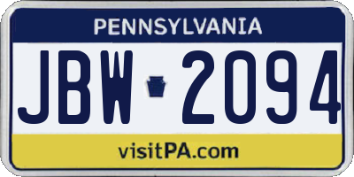 PA license plate JBW2094