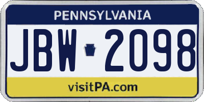 PA license plate JBW2098