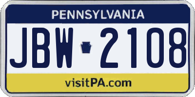 PA license plate JBW2108