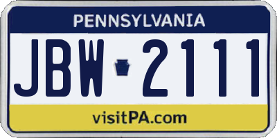 PA license plate JBW2111