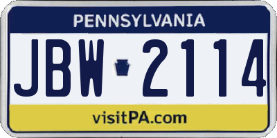 PA license plate JBW2114