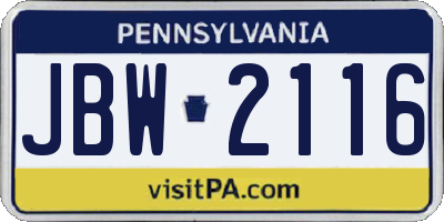PA license plate JBW2116