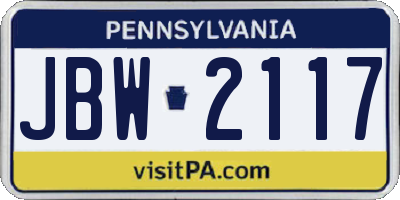 PA license plate JBW2117