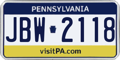 PA license plate JBW2118