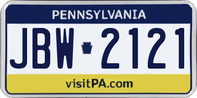 PA license plate JBW2121