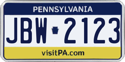 PA license plate JBW2123