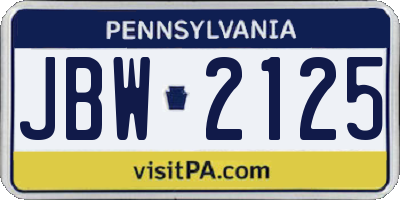 PA license plate JBW2125