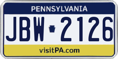 PA license plate JBW2126