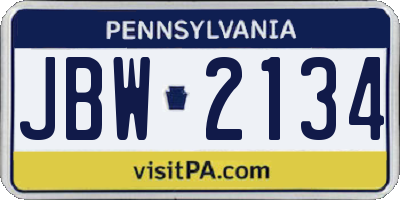 PA license plate JBW2134