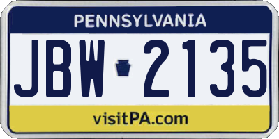 PA license plate JBW2135