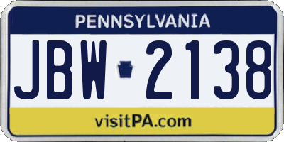 PA license plate JBW2138