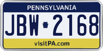 PA license plate JBW2168
