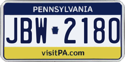 PA license plate JBW2180