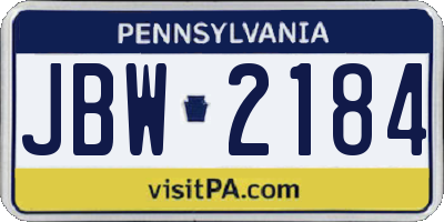 PA license plate JBW2184