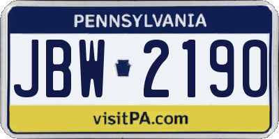 PA license plate JBW2190