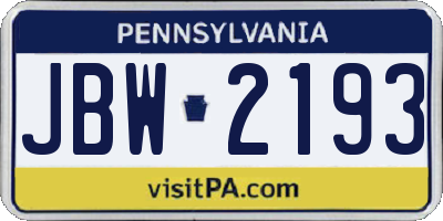 PA license plate JBW2193