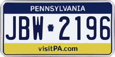PA license plate JBW2196