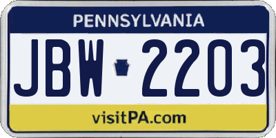 PA license plate JBW2203