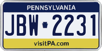 PA license plate JBW2231