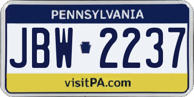 PA license plate JBW2237