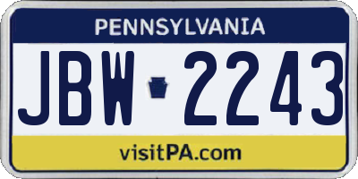 PA license plate JBW2243