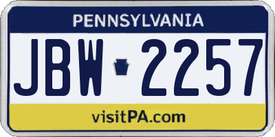 PA license plate JBW2257