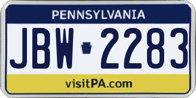 PA license plate JBW2283