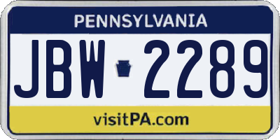 PA license plate JBW2289