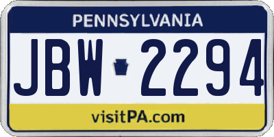 PA license plate JBW2294