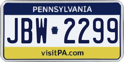 PA license plate JBW2299