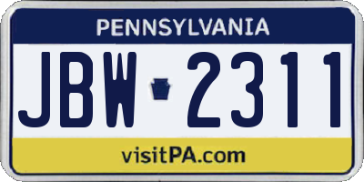 PA license plate JBW2311