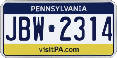 PA license plate JBW2314