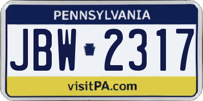 PA license plate JBW2317
