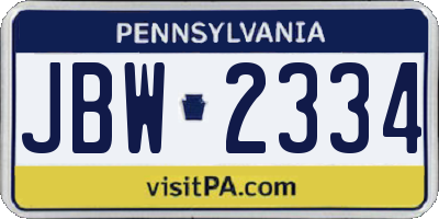 PA license plate JBW2334