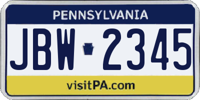 PA license plate JBW2345