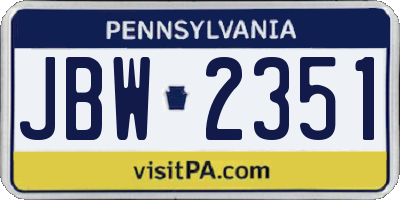PA license plate JBW2351