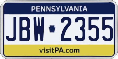 PA license plate JBW2355