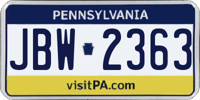 PA license plate JBW2363