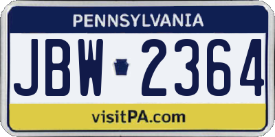 PA license plate JBW2364