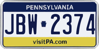 PA license plate JBW2374