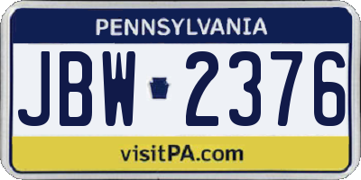 PA license plate JBW2376