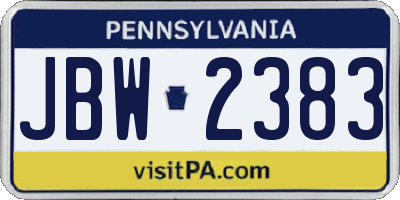 PA license plate JBW2383