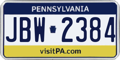 PA license plate JBW2384