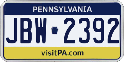 PA license plate JBW2392