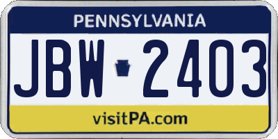 PA license plate JBW2403