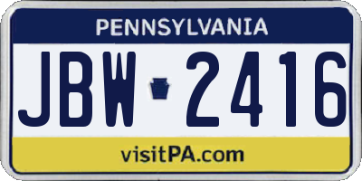 PA license plate JBW2416