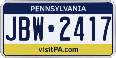 PA license plate JBW2417
