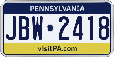 PA license plate JBW2418