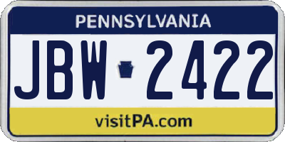 PA license plate JBW2422