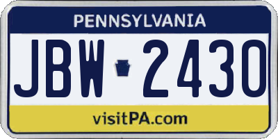 PA license plate JBW2430